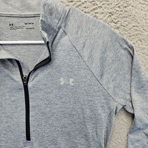 Under Armour Shirt Tops Womens Medium Gray Twisted‎ Tech 1/2 Zip Long Sleeves - Picture 2 of 10
